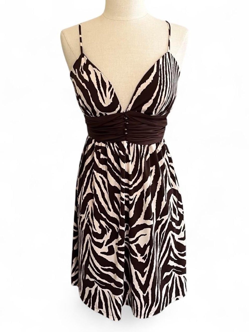 A.P.N.Y. Zebra-Print Spaghetti Strap Mini Dress in Brown and Cream Size Small